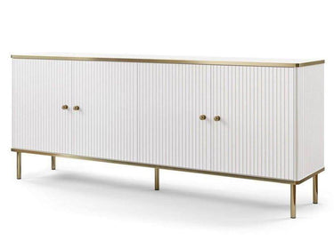 Maison Elegant White and Gold Four-Door Wide Sideboard with Ample Storage - UK Luxury Furniture